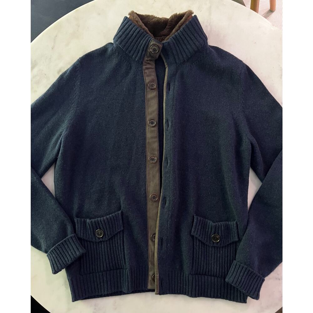 $3000 Fedeli Cashmere Cardigan with Castorino Fur Collar & Suede trim IT54 XL
